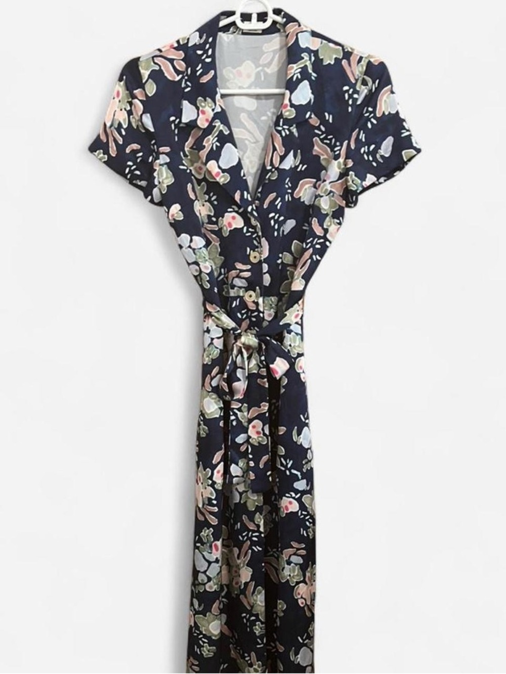 Aritzia Wilfred Floral Midi Shirt Dress with Tie Belt